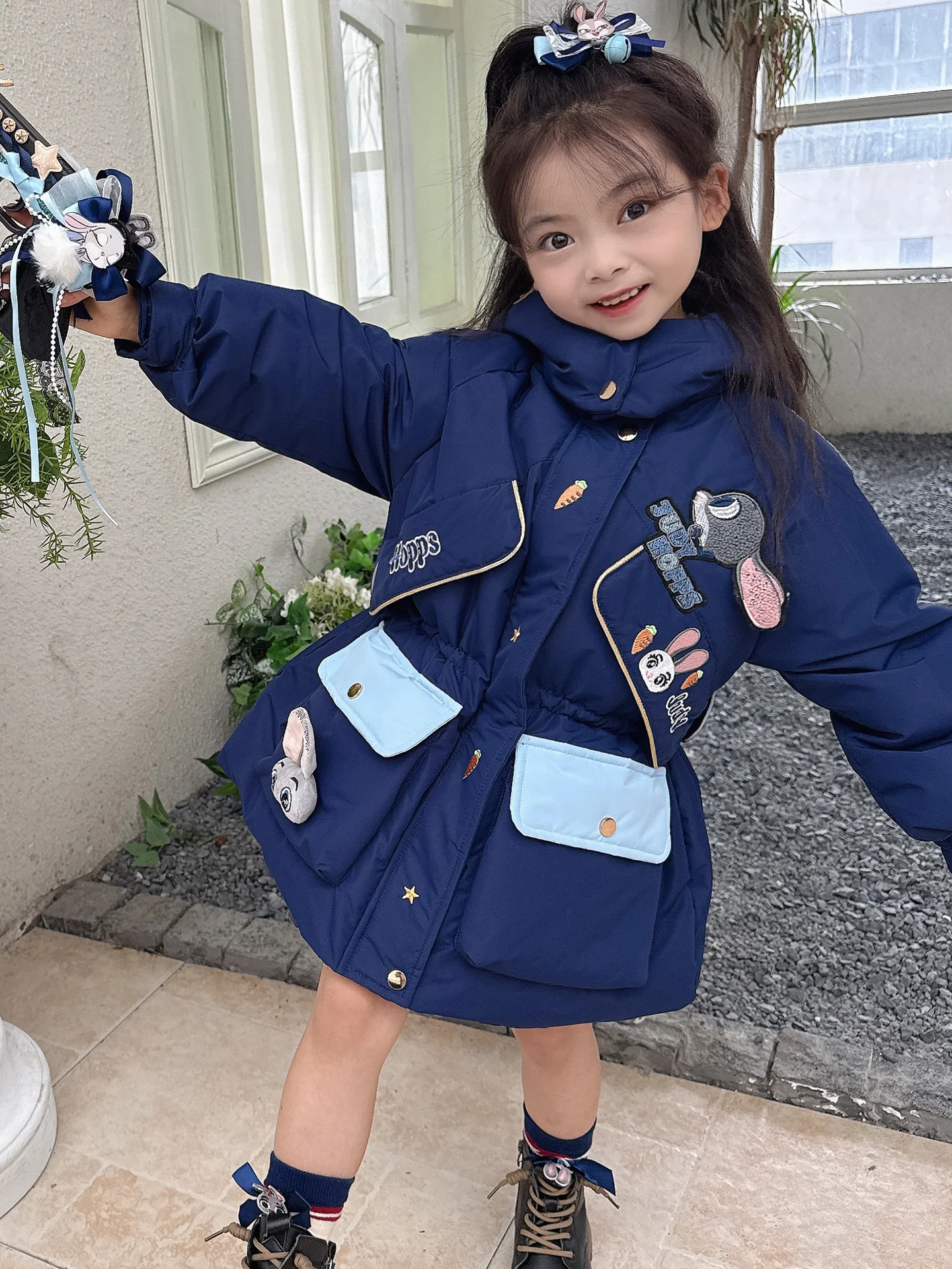 Thiened Warm Du ダウン フード付きジャケット ラビット ポリスオフィサー ニューナショナル スタンド 90 ホワイト ダウン フェザー ミドル丈コート f...