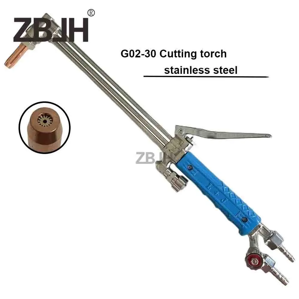 G02-30 USA Style Stainless Steel 3-Tube Gas Cutting Torch, Anti-Flashback for Oxygen Propane & Acetylene
