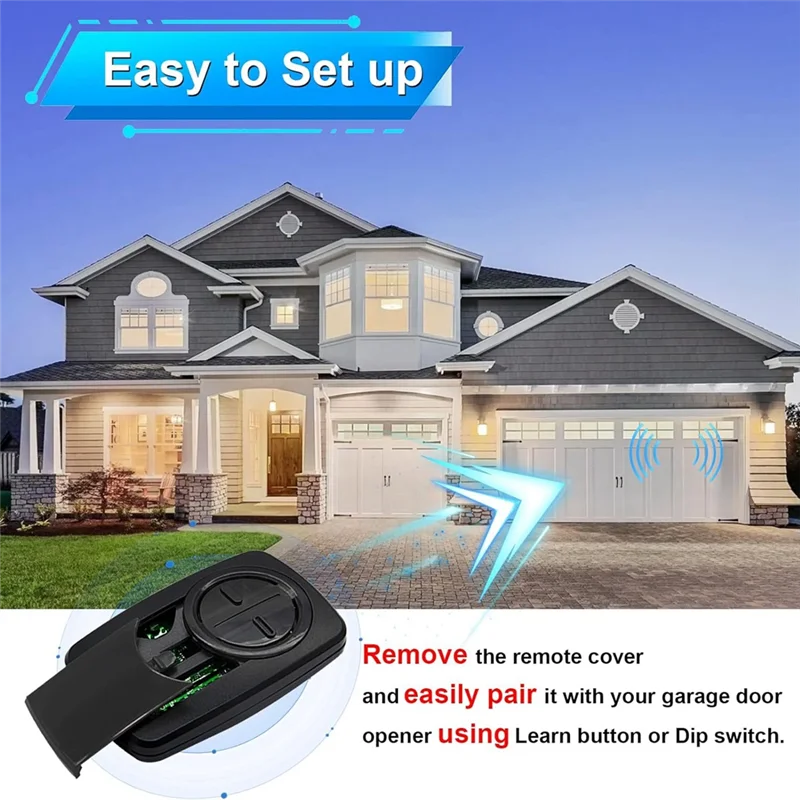 

-ABGY Klik5u-Bk2 Klik3u-Bk Universal 2-Button Garage Door Opener For Red/Orange/Purple/Green/Yellow Learn Button Or Dip Switch D