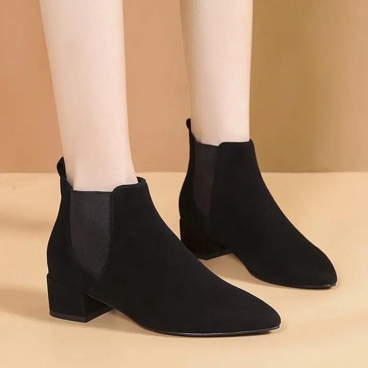 2024 Autumn Winter Boots women Camel Black Ankle Boots For Women Thick Heel Slip On Ladies Shoes Boots Bota Feminina 35-40