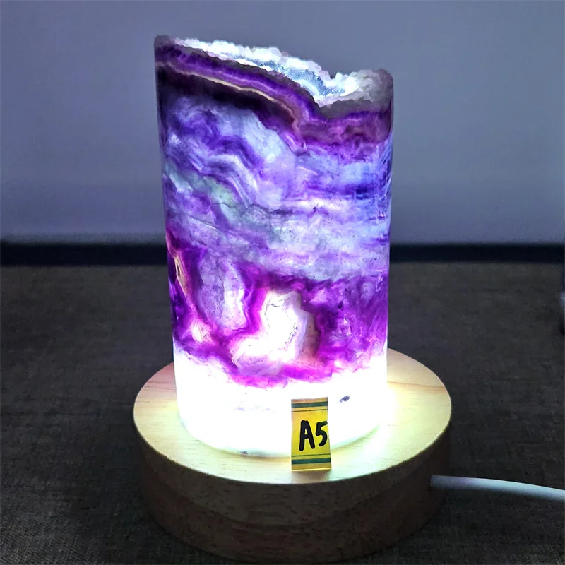 Natural Rainbow Fluorite Light Lamp Reiki Healing Home Decor Mineral Specimen Collection