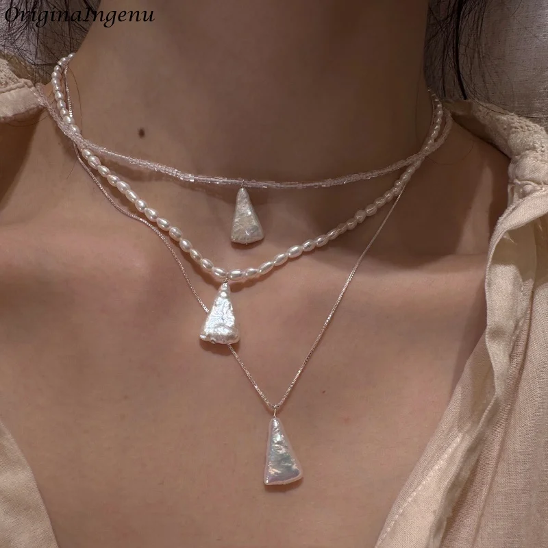 925 Silver Organic Baroque Pearl Necklace Handmade Pearl Pendants Tarnish Resistant Jewelry Hypoallergenic Necklace for Women