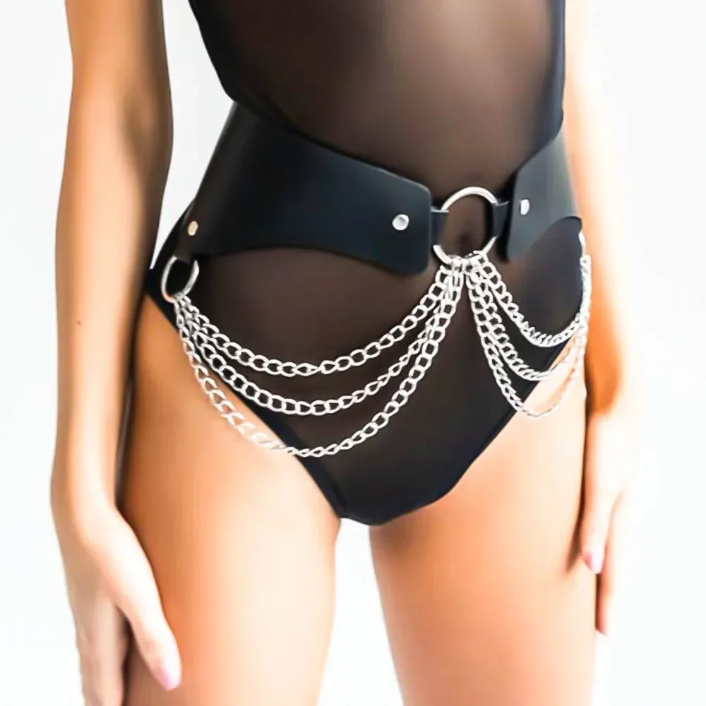 Ceinture sexy en cuir et métal SM Sex pour femmes, vêtements gothiques, pantalons de bondage avec anneau de taille, européens et jeunesse