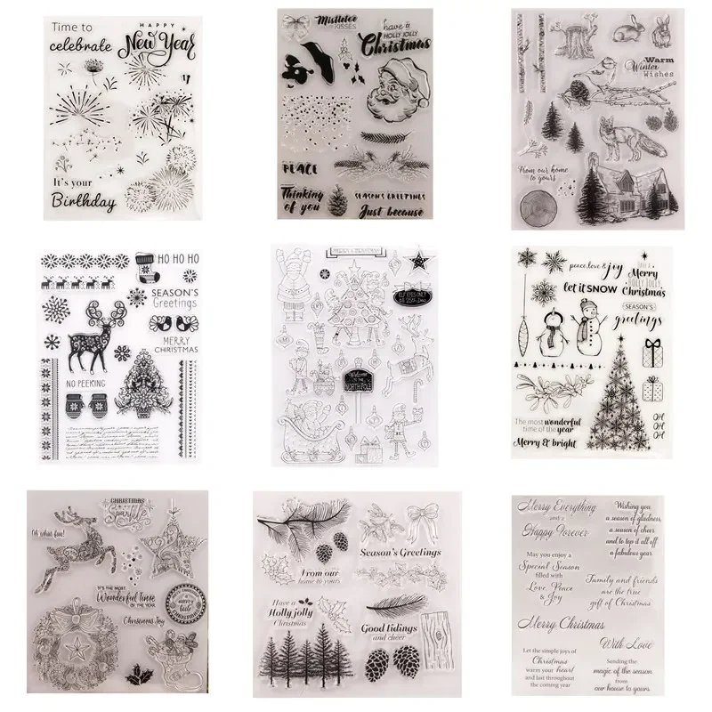 

Christmas Trees Clear Stamps for Card Making and Photo Album Decorations Merry Christmas Words Rubber Stamps