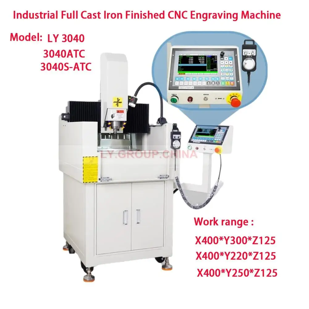 3040 Industrial Full Cast Iron Finished CNC Engraving Machine With Rolling Base Optional Automatic Tool Change ATC ISO20 2.2 KW