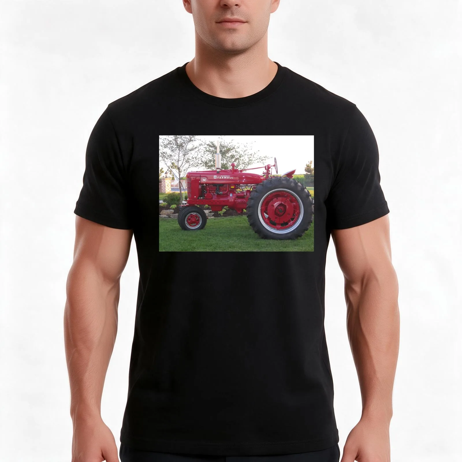 Farmall M Tractor Postcard T-Shirt, Summer Casual Cotton Tee, Oversized Streetwear Tops, Vintage Graphic Print, Unisex Men Women
