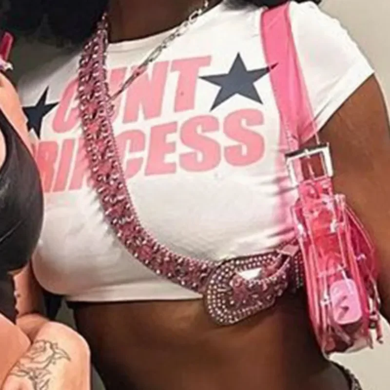 

Y2K Style Woman Clothing Tops Women Tshirt Letter Print Y2k Top Gothic Short Sleeve Crop Sexy Tops 2023 Woman New Top Short