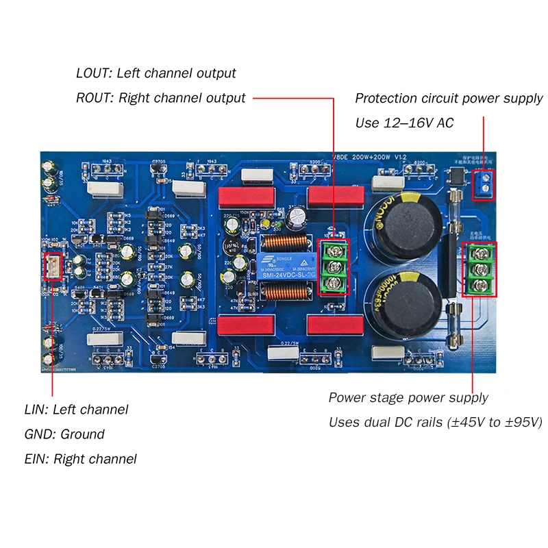 BAHOD V82 200W 2.0-Channel Hi-Fi Stereo Power Amplifier Board – High-Power Audiophile-Grade Board Suitable for Home Theater