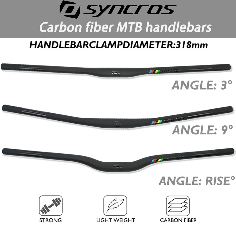 

SYNCROS Mountain Bicycle Carbon Handlebar 3°/9°/Rise Light and Strong and Convenient Clamp Diameter 31.8MM Weight 171G(FLAT740)