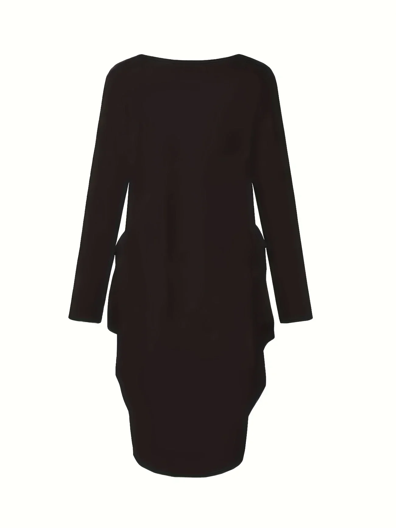 플러스 사이즈 1XL-5XL 여성 캐주얼 달 & 태양 프린트 비대칭 밑단 드레스 숙녀 캐주얼 루즈 스타일 우아한 크루 넥 드레스