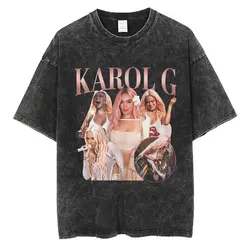 Fashion Karol G La Bichota Washed T-Shirt Aesthetic Hip Hop Men Women Short Sleeve Oversized Cotton Casual Tee Shirts Streetwear