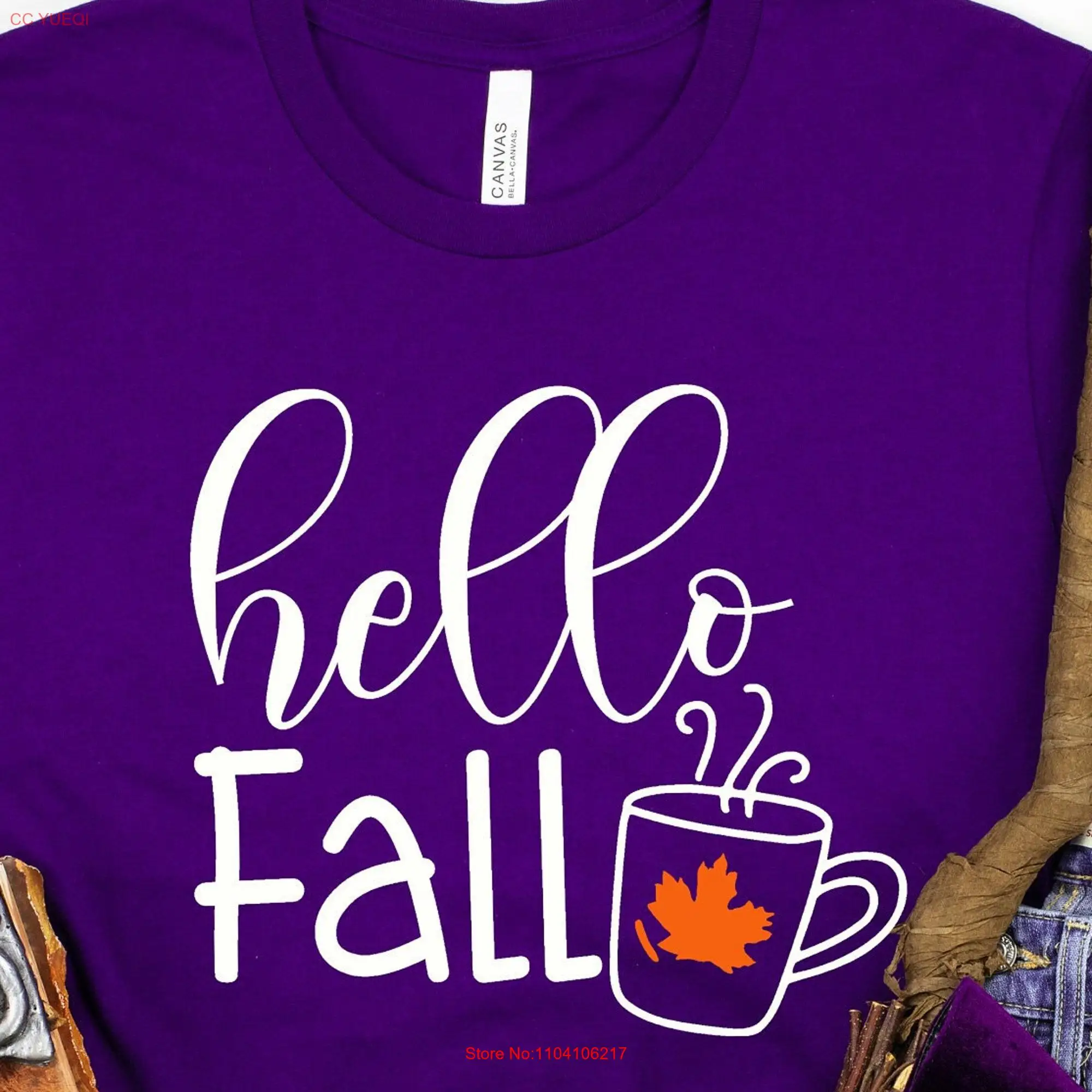 Hello Fall T Shirt Womens Women Cute For long or short sleeves