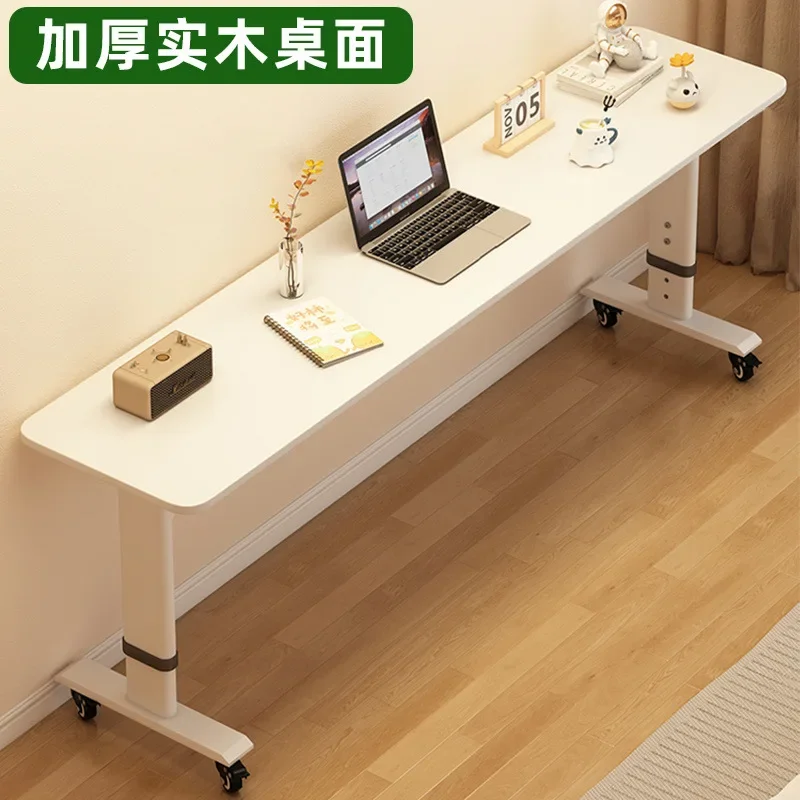

Customizable Height Adjustable Solid Wood Computer Desk with Wheels for Home Office Study Workstati