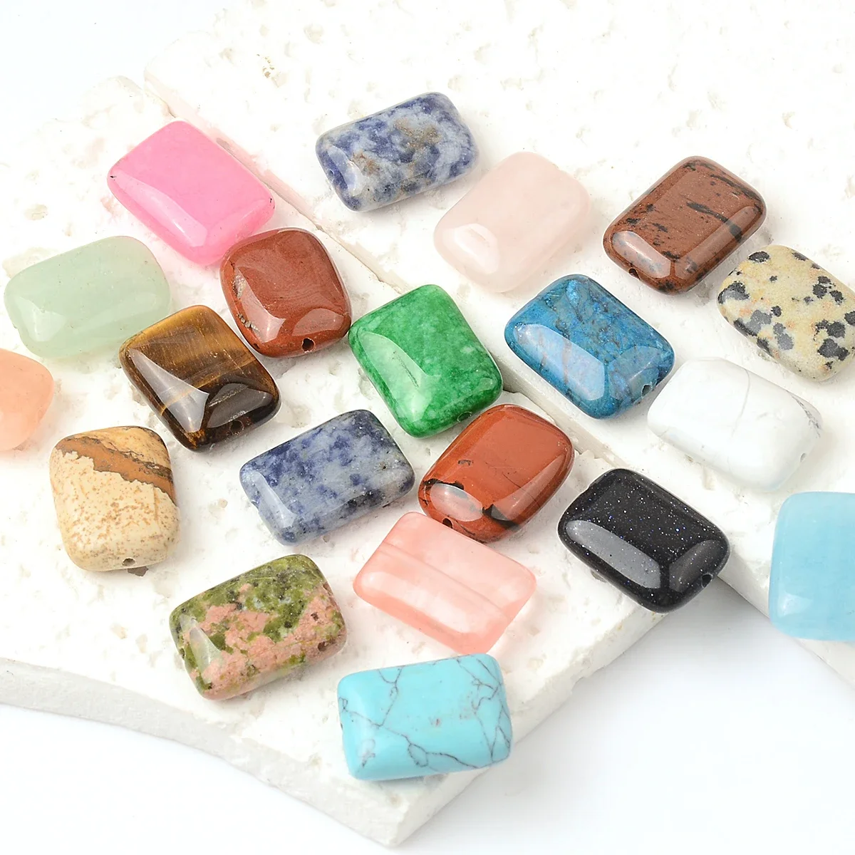 1x1.4cm 10pcs Natural Stone Beads Rectangle Flat Loose Beads DIY Charm Beads For Jewelry Making Bracelets Necklace Accessories