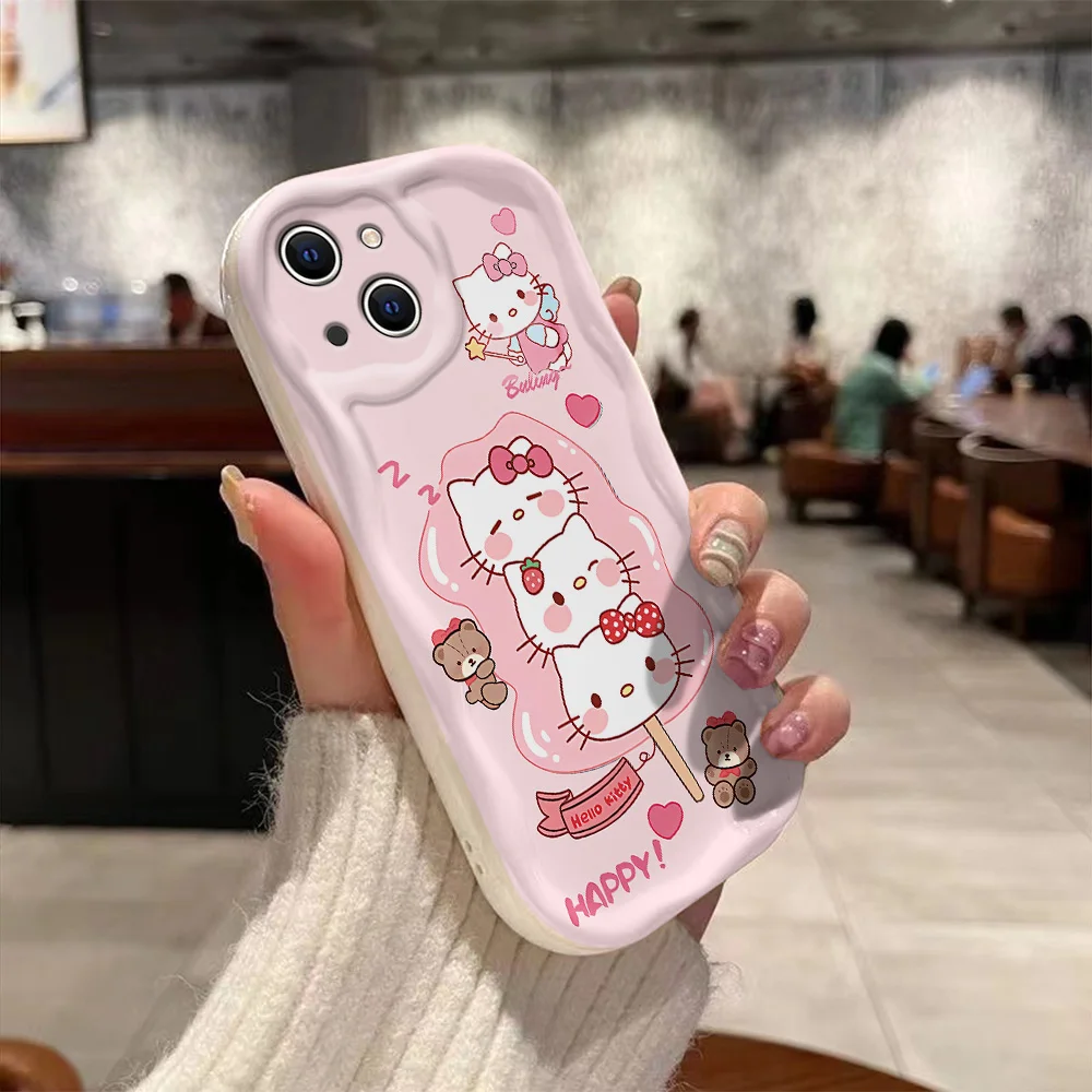 Cute Lollipop Hello Kitty Cinnamon Dog 3D Wave Case For iPhone 15 14 13 12 11 Pro Max Mini X XR XSMAX 8 7 6S Plus Silicone Cover