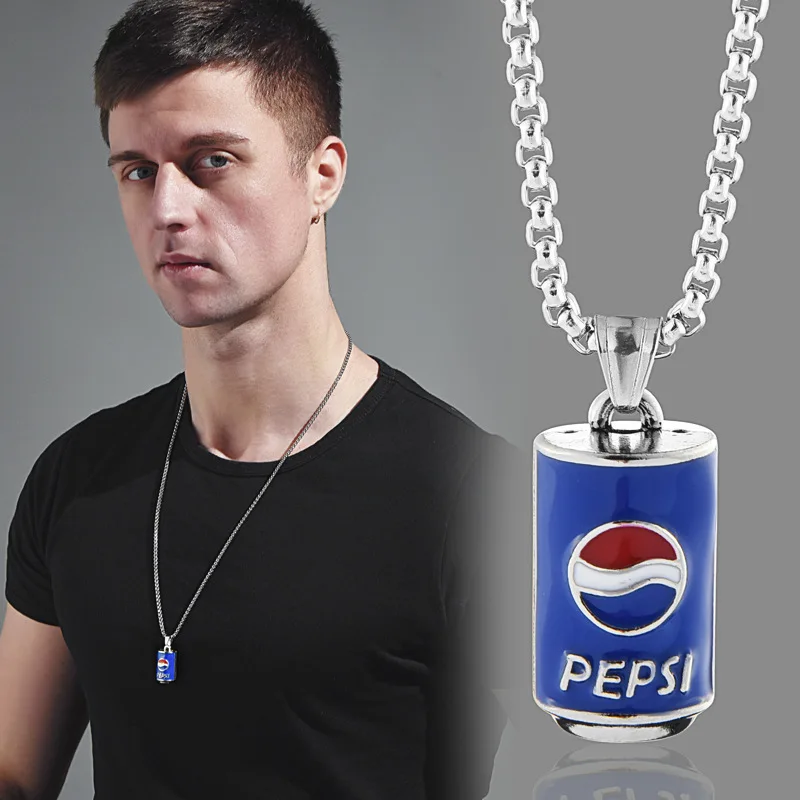 قلادة بيبسي المسطحة، إكسسوار رقبة زجاجة المشروبات للرجال والنساء، قلادة شخصية هيب هوب ديسكو