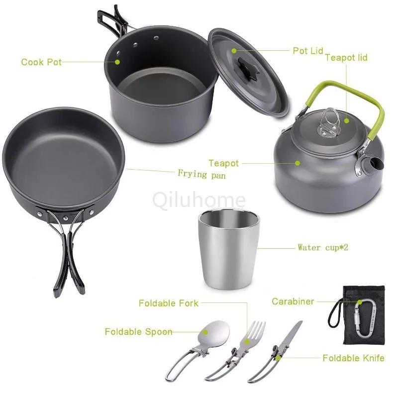 Camping Tea Cozy Pan Set Portable Cookware Combination 2-3 People Pot Set