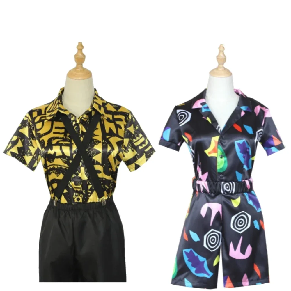 

Stranger Season Eleven Cosplay Costume Short Sleeve Shirt Dress Jumpsuits Yellow Blindfold Suspender Halloween Carnival Women