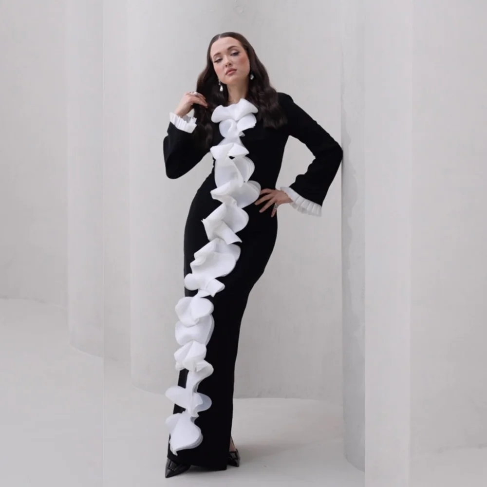 

Customized Jersey Applique Pleat O-Neck Sheath Long Dresses Bespoke Occasion Simple Fashion High Quality Party
