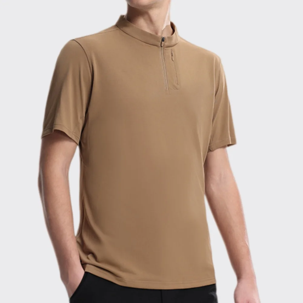 Men's Half Zip Running T-Shirt Gym Sport Shirt Tops Short Sleeve Men Quick Dry Training Exercise Workout Shirts Summer Tops Tee