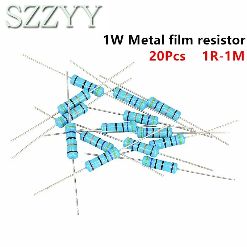 

20pcs 1W Metal film resistor 1% 1R ~ 1M 2R 10R 22R 47R 100R 330R 1K 4.7K 10K 22K 47K 100K 330K 470K 1 2 10 22 47 100 330 ohm