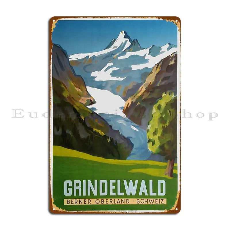 Grindelwald Switzerland Ski Poster Metal Sign PaintingVintage Wall Decor Funny Design Tin Sign Poster