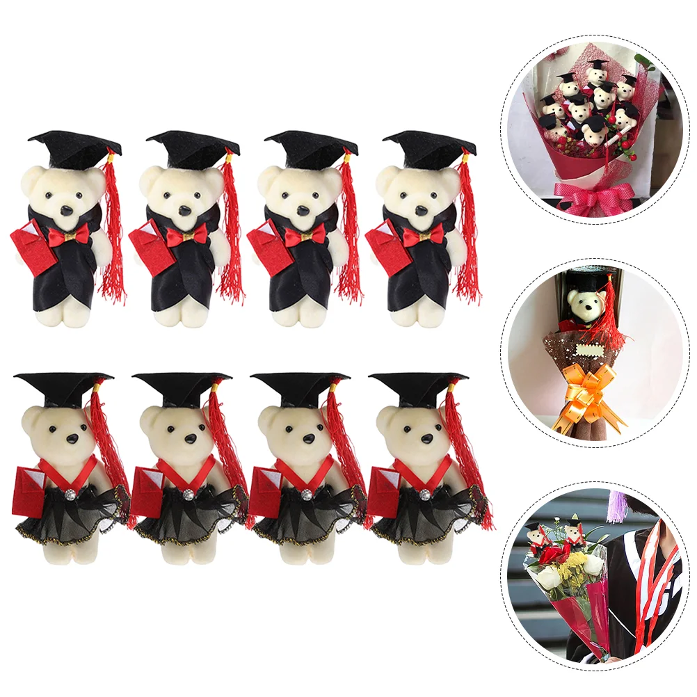 8 Pcs Graduation Season Dr Bear Decors Dolls for Bouquet DIY Supplies Ghetto Plush Gift Toy Non-woven Fabric Cartoon