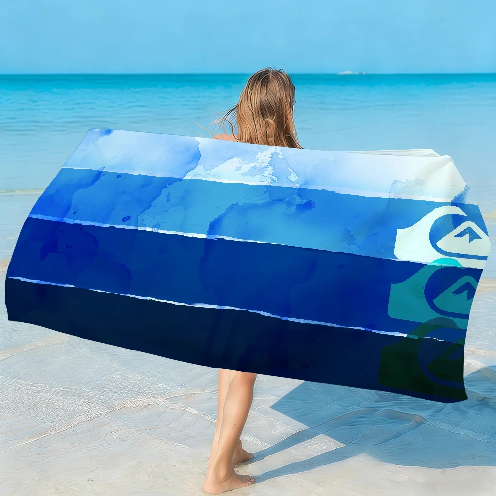 Toalha de Praia Grande Q-Quiksilver-S com Logo da Marca, Macia, Leve, Anti-Areia, de Secagem Rápida, para Banho, Esportes e Família