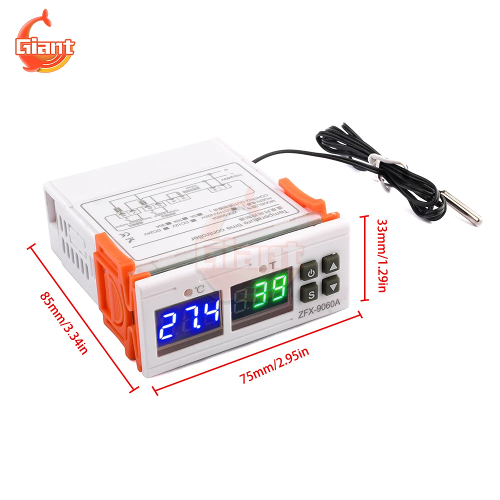 AC110-220V DC12V/24V Digital Temperature Controller Dual Display Heating Cooling Regulator Thermostat Temperature Control Sensor
