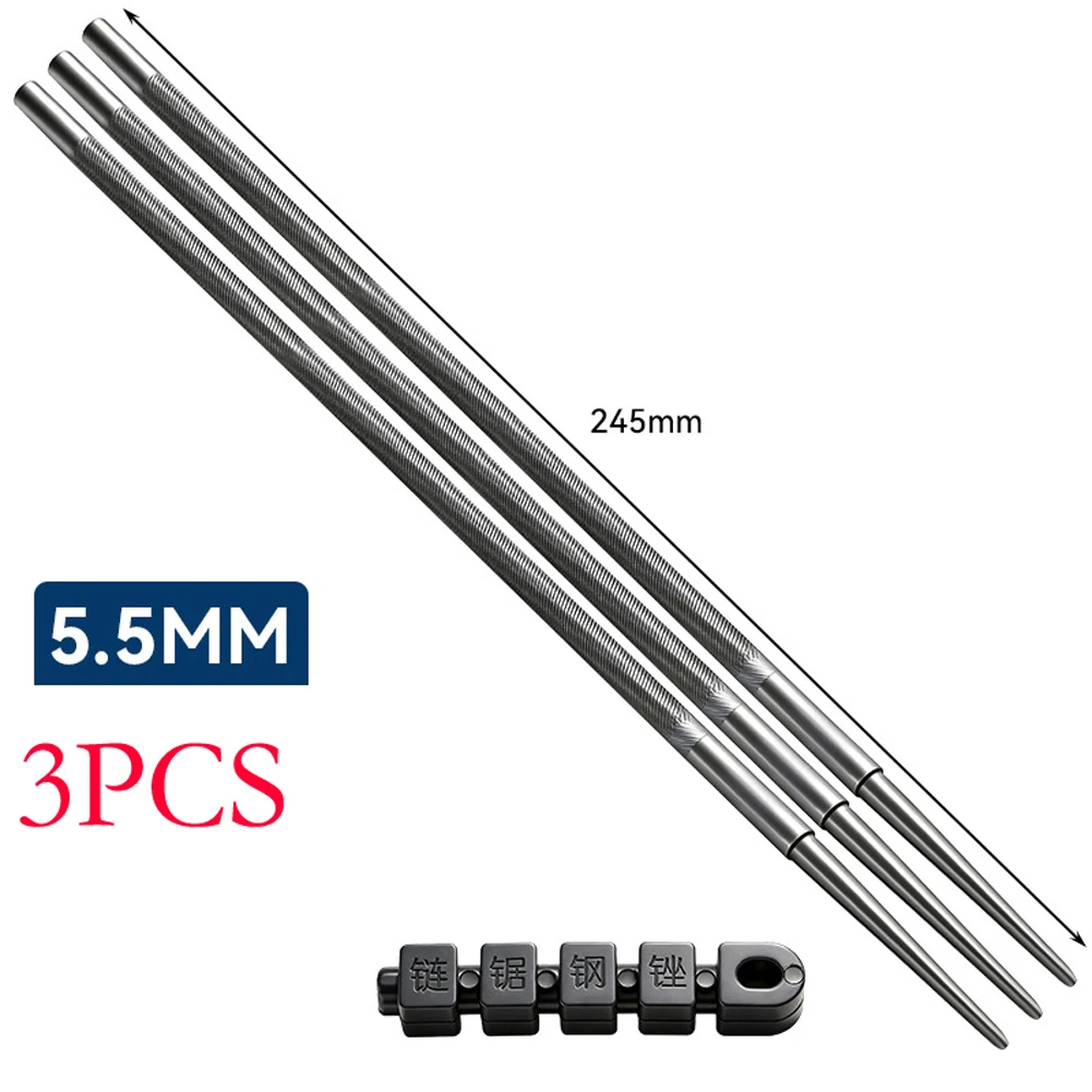 3-teiliges Industrie-Kettensägenfeilen-Set, 4/4,8/5,5 mm, Stahl, präzise Doppelschnittzähne mit Griff für elektrische Säge, 245 mm – Detail 10