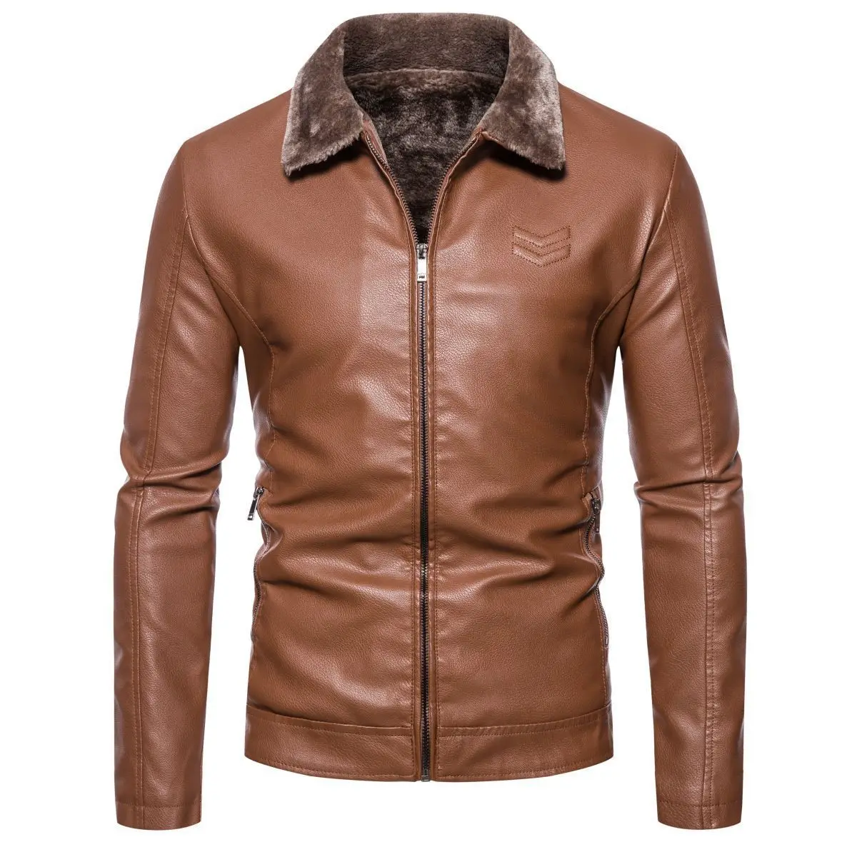 Foreign Trade Business Leather Jacket with Velvet Winter New Men's PU Leather Jacket Flip Collar Fur Integrated Coat