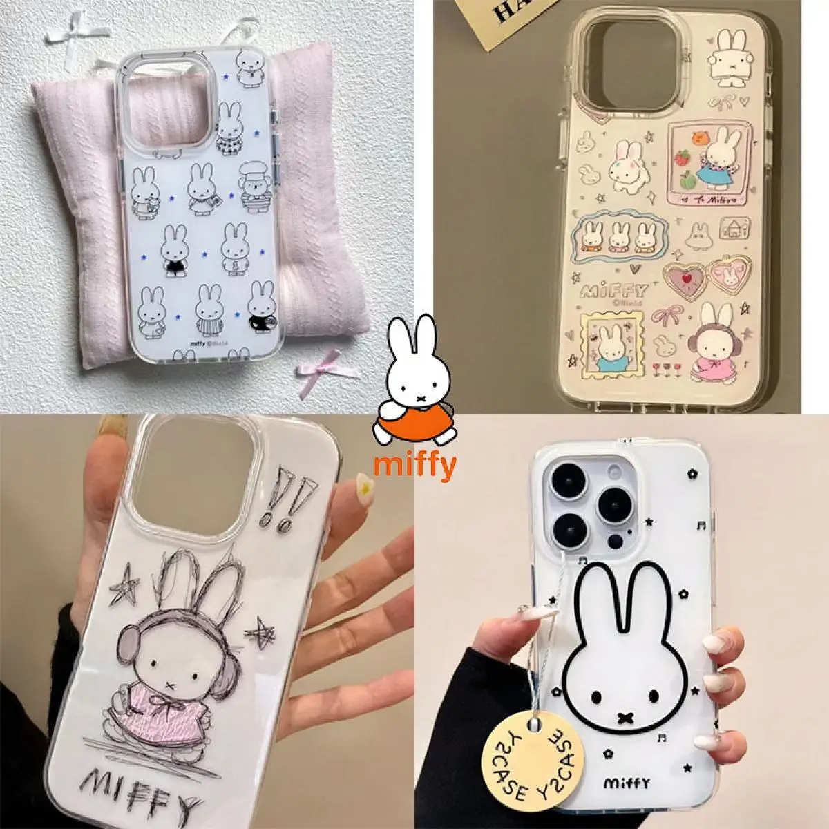 

Чехол для мобильного телефона Miffy Kawaii с рисунком милого кролика, чехол для телефона в стиле аниме, подходит для 16Pro Pro Max1514Promax13