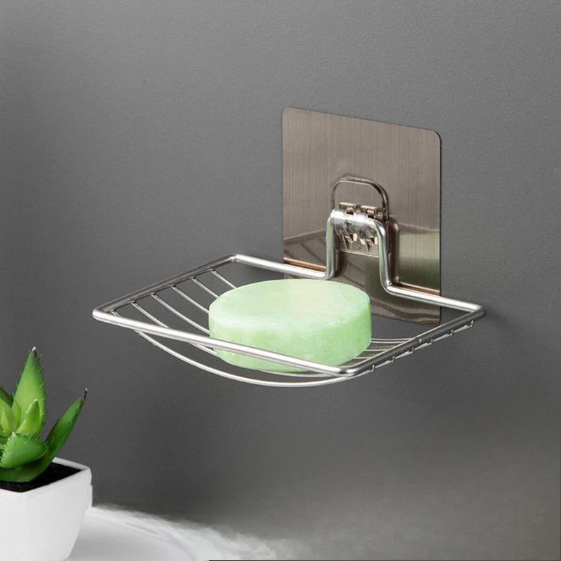【Hot sales】Stainless Steel Soap Rack with No Punching Or Marking Suction Cup Bathroom Soap Box Wall Mounted Single-layer Soap