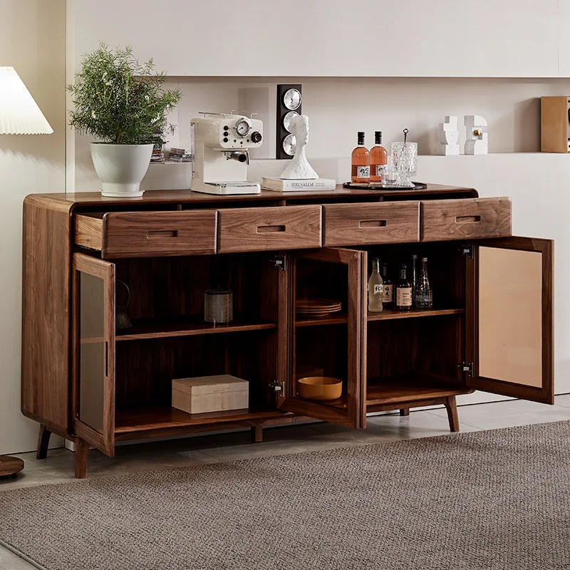 Black walnut wall dining side cabinet four-door wine cabinet villa light luxury household locker