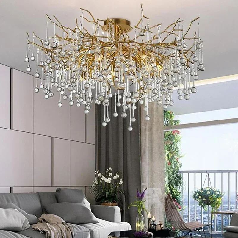 Nordic Gold Ceiling Chandelier Led Lighting For Room Large  Light Fixtures Living  Hotel Hall Art Decor Crystal Lamp