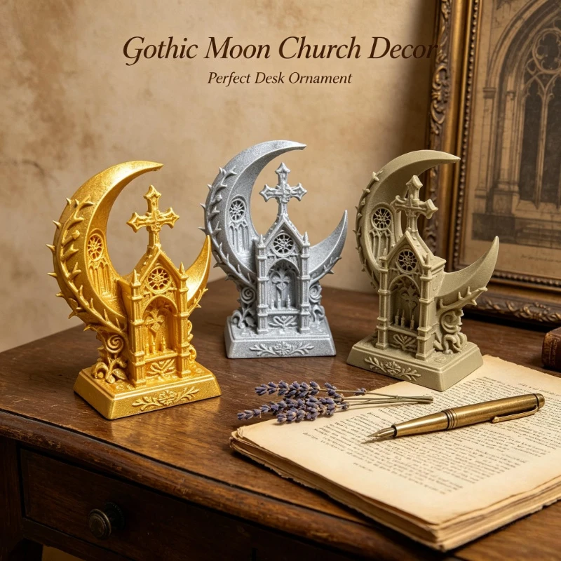 Gothic Moon Church Cross Statue 3D Printed Star Cathedral Art Sculpture Elegant Desktop Room Aesthetic Ornament Home Decor Gifts