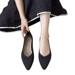 Women Pointed Shallow Flat Heel Shoes Fashion Loafers Soft Bottom Ballet Flats Classic Knit Mesh Non-slip Sole Barefoot Shoes