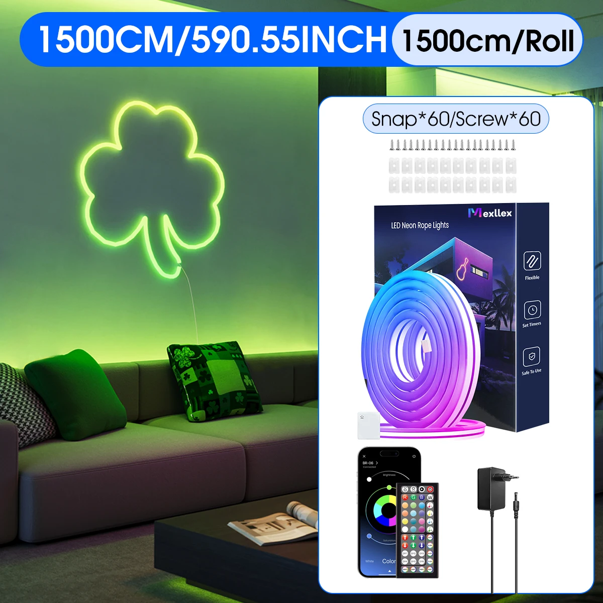 30M / 20M flexibele LED-neonlichtslang met app / afstandsbediening, IP65 RGB-snaarlamp voor buiten, muzieksynchronisatie voor kamers, zwembad, tuin - afbeelding 1