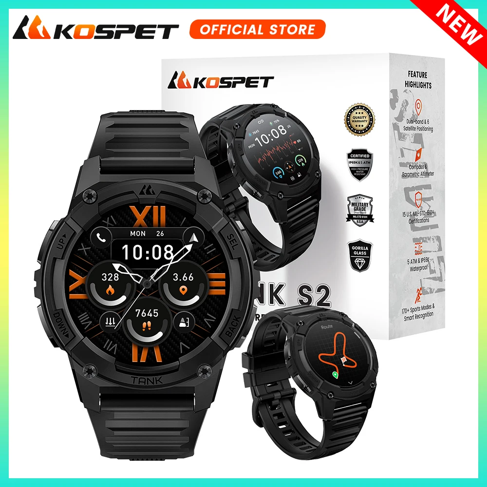 2024 KOSPET TANK S2 GPS Smart Watch For Women Compass Bluetooth Call AMOLED Military Grade IP69K 5ATM Waterproof Men Smartwatch