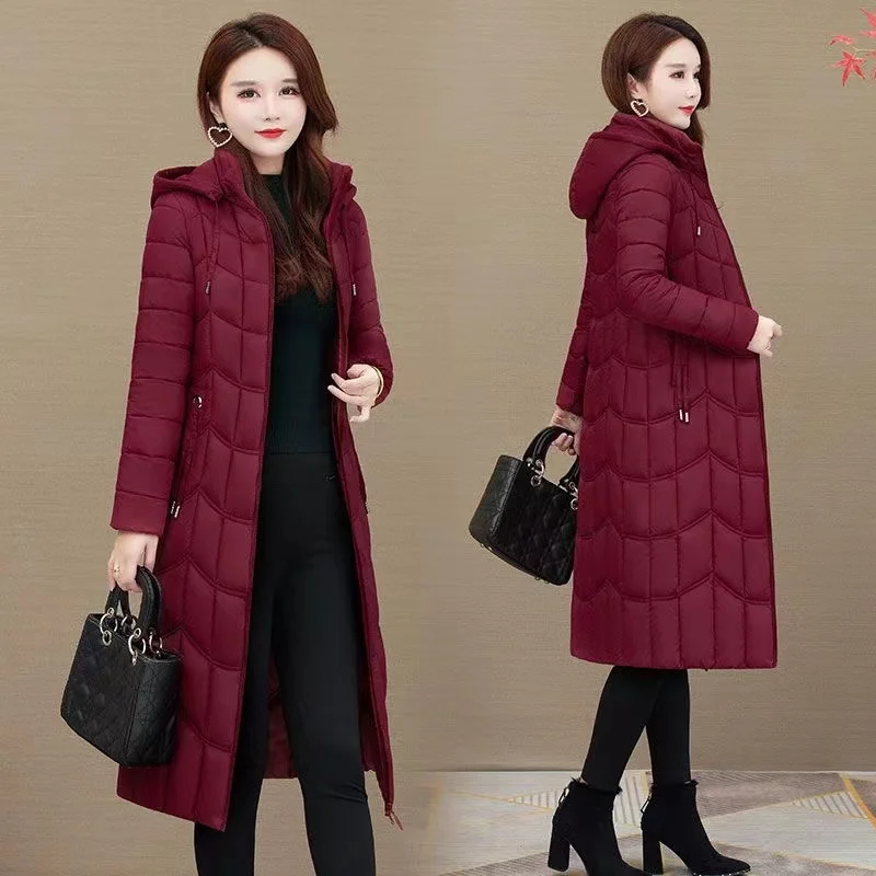 2024 Winter Jacket Women X-long Thicken Down Coat with A Hood Straight Elegant Outerwear Korean Fashion Female Parkas