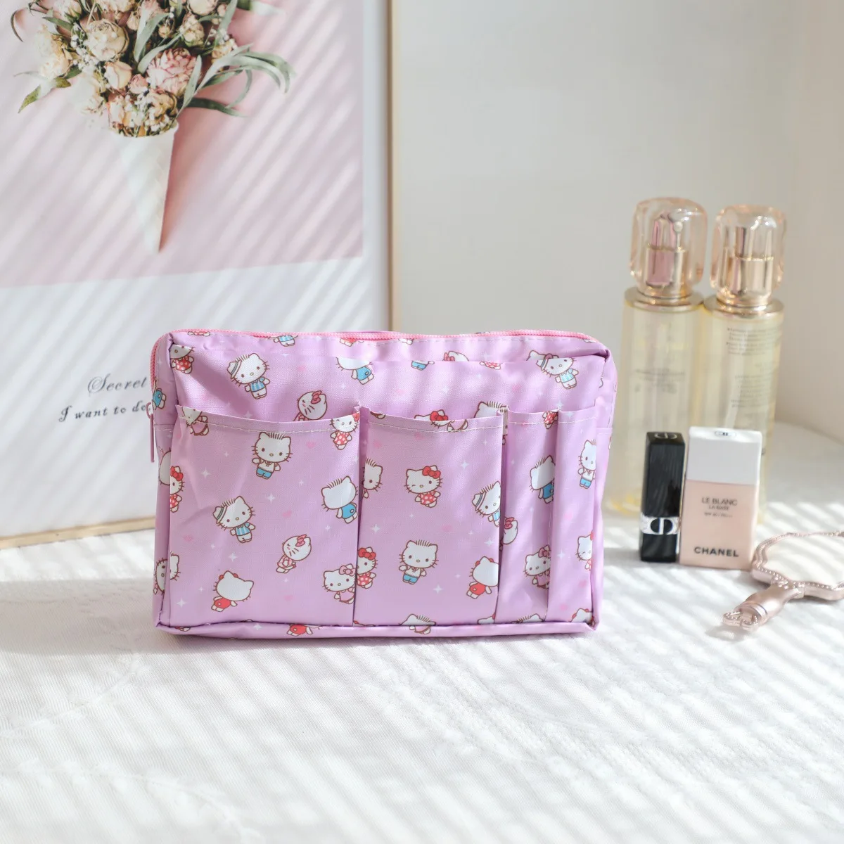 Sanrio Makeup Bag Hello Kitty Cinnamoroll Kuromi Cartoon Cosmetic Bag Protable Travle Bag Stationery Storage Bag Birthday Gift