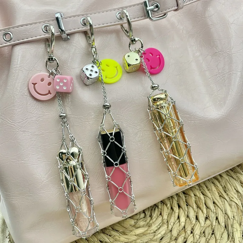 10PCS Hot Selling New Original Silver Chain Dice Smiling Face Bag Pendant Lipstick Mesh Bag Keychain Wholesale