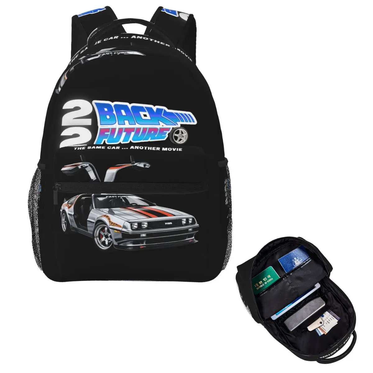 Delorean Back To The Future Student Backpack School Bag Hiking Travel Daypack for Men Women Fashion Bookbag Shoulder Bags
