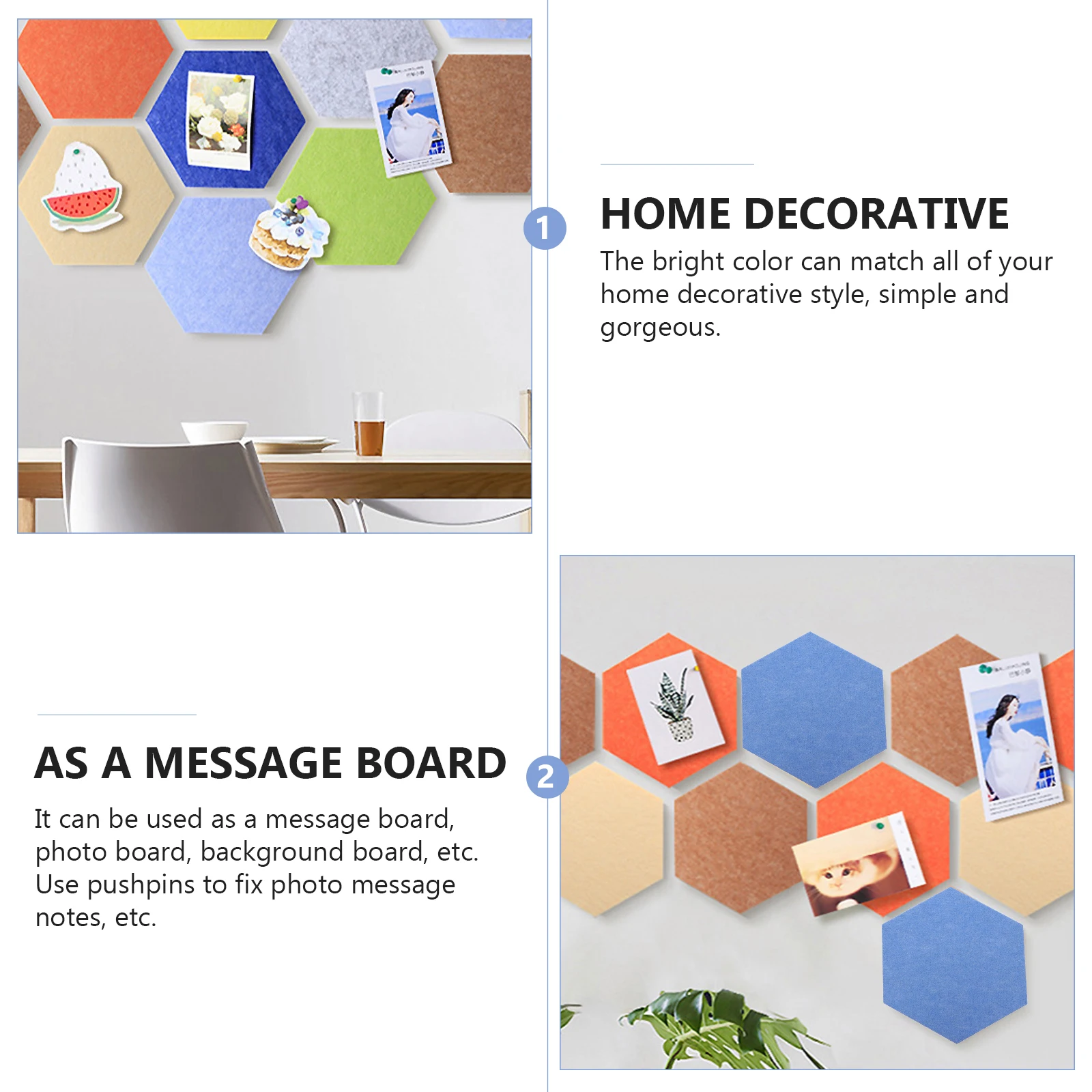 

2pcs Hexagon Message Board Felt Display Bulletin Tiles Wall Decor Photo Boards Bright Color Stylish Practical