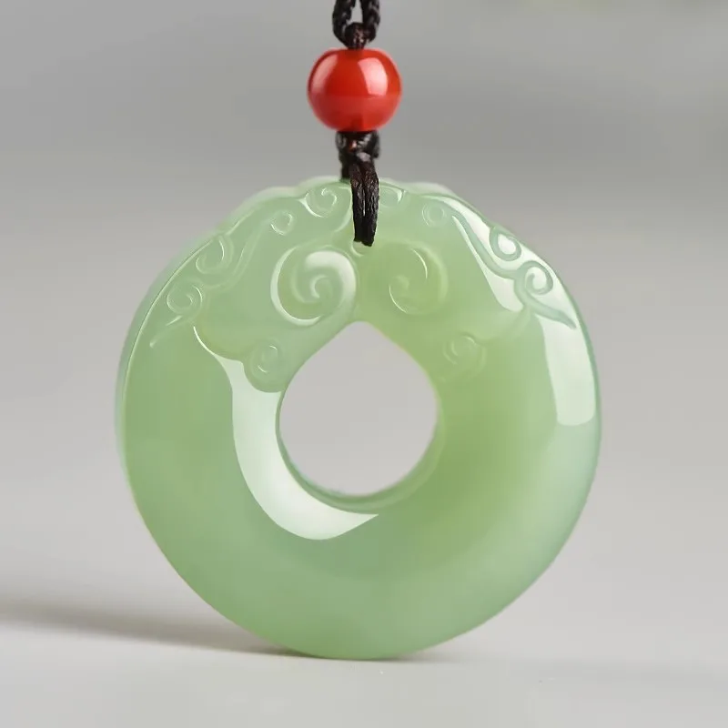 Qinghai Material Hetian Jade Cear Water Color Double Dragon Peace Buckle Pendant for Men and Women PH0002