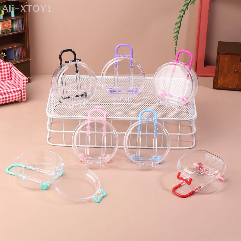 6Pcs Mini Transparent Round Trolley Case Doll Suitcase Dolls House Trunk Small Clutch Ornaments Dollhouse Decoration Toys