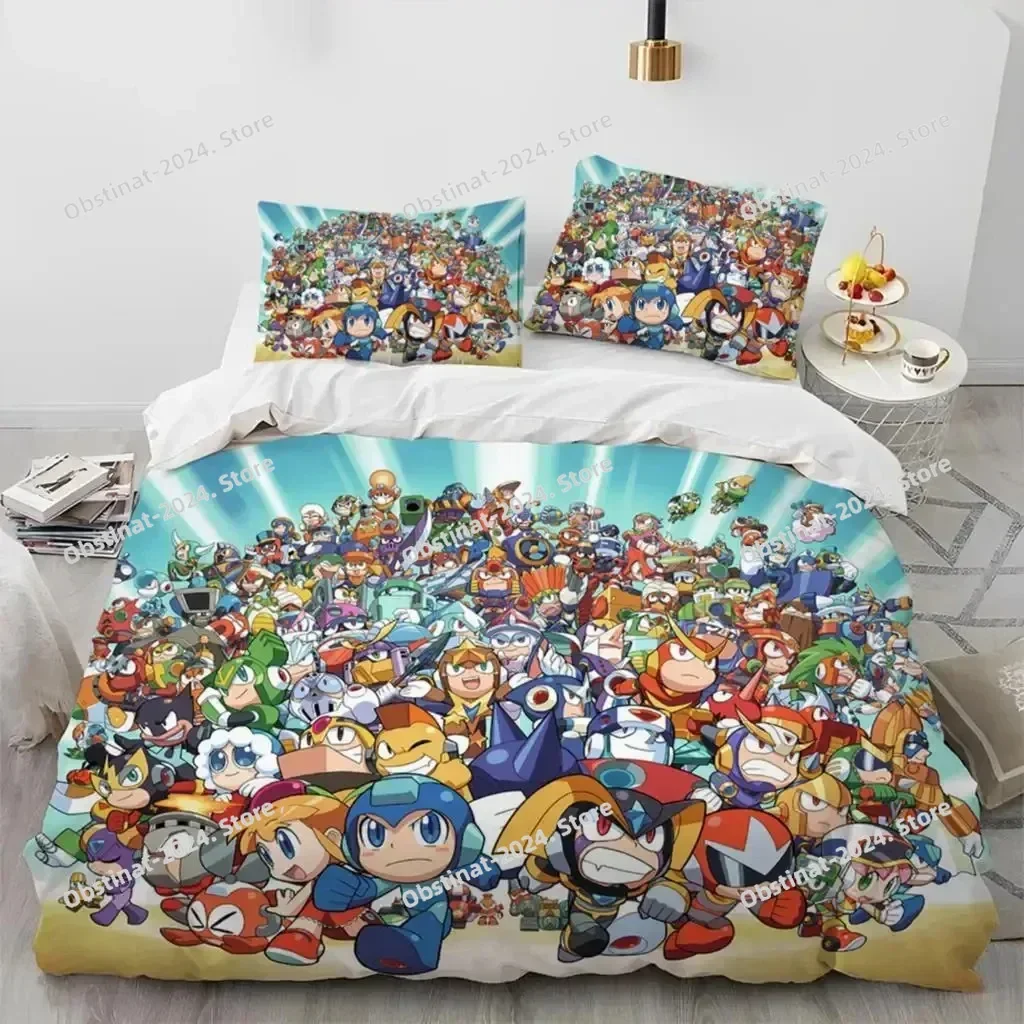 

3D Rockman Megaman Game Cartoon Bedding Set Duvet Cover Full Queen King Size Pillowcase Bed Print Aldult Kid Bedroom Single Twin
