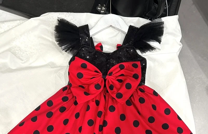 New Baby Summer Wave point Princess Dress Sequin Retro Polka Dot Dress Bow knot Tie straps girl  Carnival Birthday Clothing 2Y