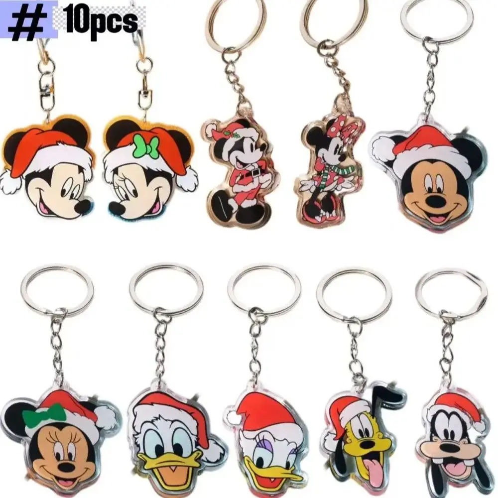 MINISO 10pcs Disney Mickey Minnie Keychain Car Key Cute keyring Men's and Women's keychain acrylic crafts Christmas gift