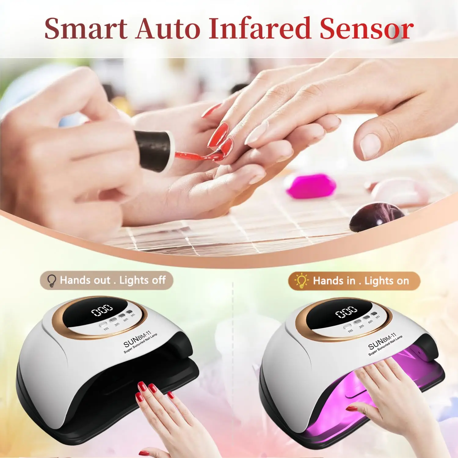 UV Nail Lamp 66 LEDs Nail Dryer Machine with LCD Screen Quick-drying Manicure Lamp for Curing All Nails Gel Nail Art Tools